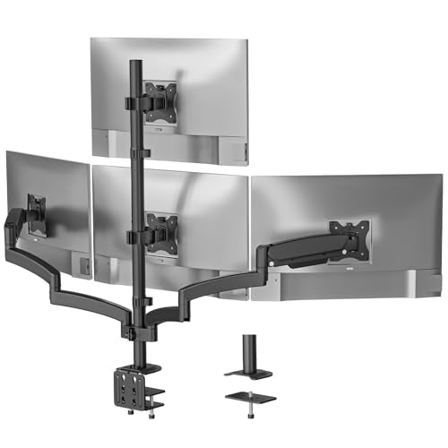 WALI Quad Monitor Mount for 13-27 inch Screens, Extra Tall 4 Monitors Desk Mount, up to 19.8lbs, 32.2 inch Height Max, Fully Adjustable 4 Monitor Arms, VESA 75/100mm (GSDM004S), Black - size: 13"-27", style: Quad Arms