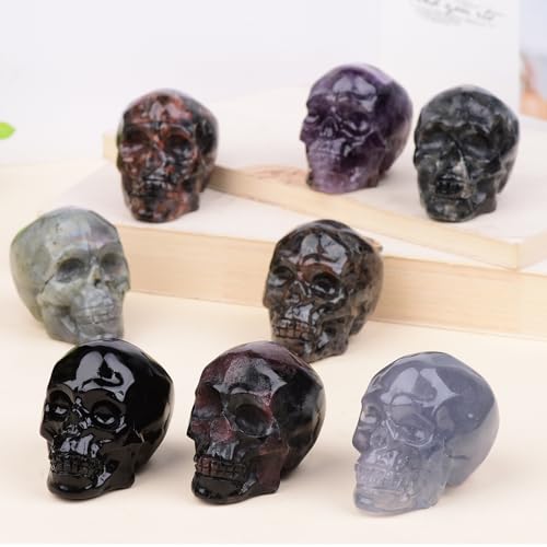 2 Inch Mahogany Obsidian Crystal Skulls Decor,Human Skull Sculpture Statues Healing Crystal Decor,Halloween Skull Figurines,Home Office Decoration Christmas Meditation Gifts for Men Women - color: Mahogany Obsidian