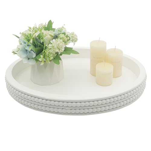 Carah & Cossh Oval Wooden Tray, Modern Decorative Tray 16''x12'', Oval Farmhouse Rustic Serving Tray, Table Centre Tray, Perfect for Storage and Display (White) - color: White