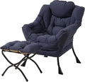 Tiita Lazy Chair with Ottoman, Navy Modern Large Accent Chair, Comfy Leisure Sofa Armchair with Ottoman, Reading Chair with Footrest for Bedroom, Living Room, Dorm Rooms, Navy - color: Peach Skin Navy