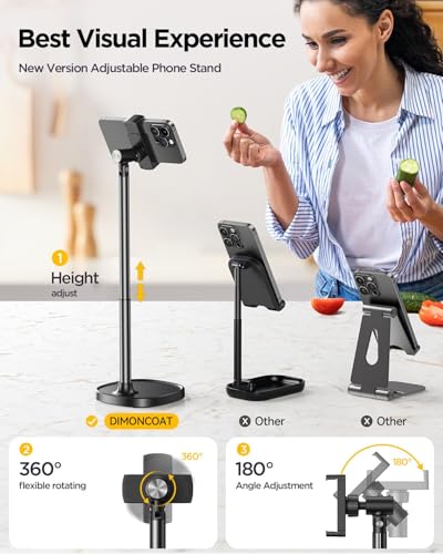 DIMONCOAT Phone Stand for Desk, Angle Height Adjustable Phone Holder for Desk, Aluminum Alloy Universal iPhone Holder, Retractable Cell Phone Stand Recording Office for iPhone 17 16 15 Pro Max S26 - color: BLACK - 6X STABLE WEIGHTED BASE, size: For 4-7 In