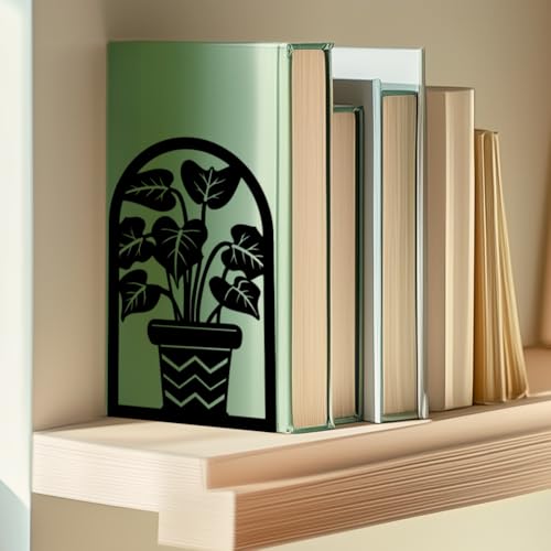 Plant Flowerpot Book Shelf Decorative Bookends for Shelves, Book Ends for Heavy Books, Flowerpot Shelf Metal Bookends for Desk Organizer, Office Library Decor Decorative Books for Home Decor - style: Leaf