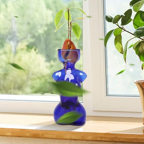 Propagation Vases for Plants Plant Propagation Jars Unique Body Avocado Vase Glass Planter Perfect for Seed Starting Water Rooting and Home Decor Gift for Father - color: Blue