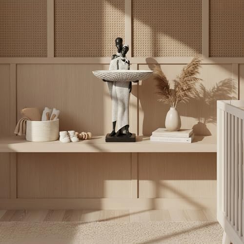Lescafita Ivory White African Couple Statue - Minimalist Standing Figure with 7.8" Basket, Resin Home Decor for Small Items, Neutral Shelf Accent (12.5" H) - color: 310-white