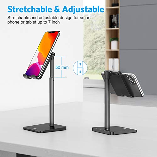 OMOTON Cell Phone Stand, Adjustable Angle Height Desk Phone Dock Holder for iPhone Air /17/17 Pro/XS Max/XR, Samsung Galaxy S20 / S10 / S9 / S8 and Other Phones (3.5-7.0-Inch), Black - color: Black