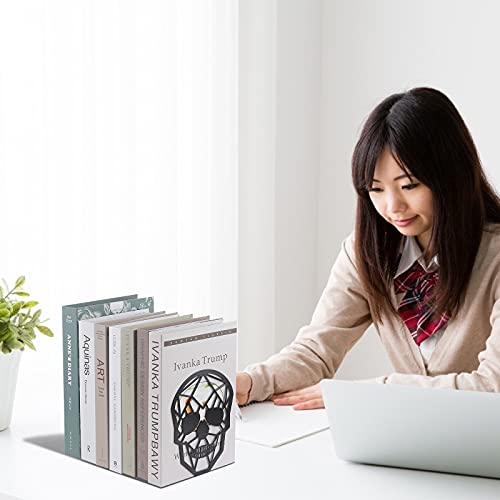 Black Skull Design Bookend Metal Book Ends, Heavy Duty Bookends for Shelves Desk, Skull Book Shelf Holder for Heavy Books, Decorative Desktop Organizer Home Office (1Pair)