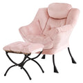 Tiita Lazy Chair with Ottoman, Pink Modern Large Accent Chair, Comfy Leisure Sofa Armchair with Ottoman, Reading Chair with Footrest for Bedroom, Living Room, Dorm Rooms, Velvet Pink - color: Pink