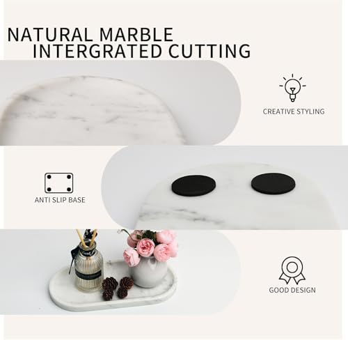 White Marble Vanity Tray for Bathroom Counter, 10"x5" Decorative Tray for Perfume, Candles, Stone Jewelry Dish Tray (White, 9.8X4.7) - color: White