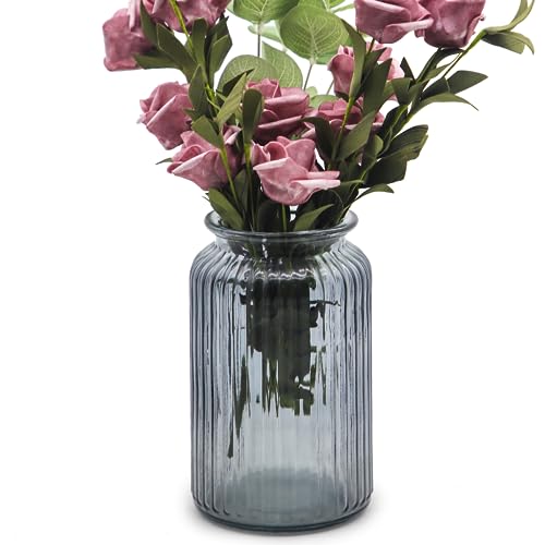 OFFIDIX Glass Vase,7.3 * 4.3in Vertical Line Geometric Faceted Design Flower Vase - color: Gray