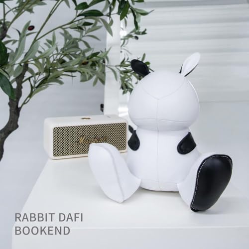 Bookend Rabbit Dafi, Leather Bookends for Shelves, Handmade Animal Home Decor, Zuny Series, White+Black - color: Rabbit Dafi