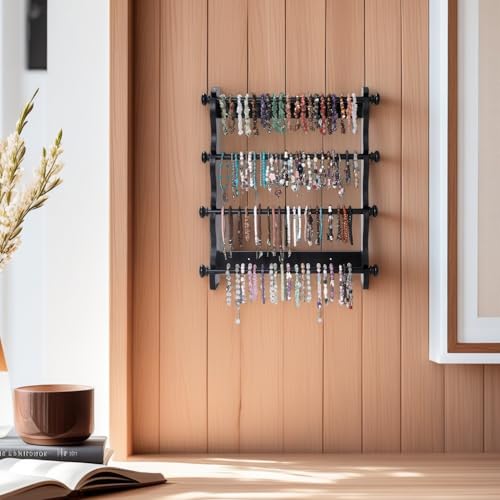 4-Tier Wooden Bracelet Holder Wall-Mounted – Black Jewelry Display Stand for Bracelets, Bangles, Watches– Rustic Wall Jewelry Organizer for Home, Store, or Craft Show – Bracelet Display Rack - style: Wall-Mounted–Black
