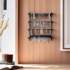 4-Tier Wooden Bracelet Holder Wall-Mounted – Black Jewelry Display Stand for Bracelets, Bangles, Watches– Rustic Wall Jewelry Organizer for Home, Store, or Craft Show – Bracelet Display Rack - style: Wall-Mounted–Black