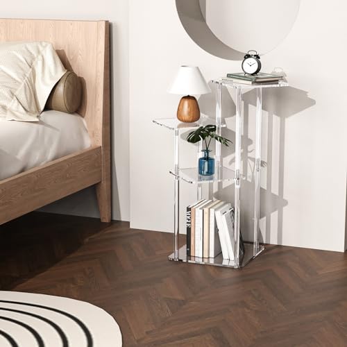NiHome 4-Tier Clear Acrylic Side Table for Modern Homes, 27" High Easy Assembly Display Stand for LEGO Botanical Collection Sets,Figurine Display Shelf Riser for Plant Indoor,Collectibles & Room Decor