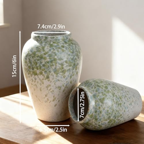 6” Tall Ceramic Vase for Home Decor, Heavyweight Speckled Ceramic Flower Vase for Farmhouse Centerpieces, Modern Table Mantel Shelf Decor, Perfect for Fresh or Artificial Flowers (Green) - color: Green