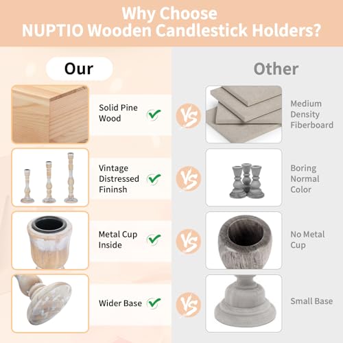 NUPTIO Taper Candle Holders Boho: Set of 6 Tall Wooden Candlestick Holder for Thanksgiving Table Centerpieces Decoration - size: Taller Set