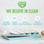 GreenLife 12-Cup Muffin Pan, PFAS-Free Healthy Nonstick Baking Tray, 11.4" x 1.9" x 15.9", Durable Ceramic Bakeware, Cupcakes, Egg Bites, Tarts, Brownies, Turquoise - color: Turquoise, size: 12 Cup Muffin Pan