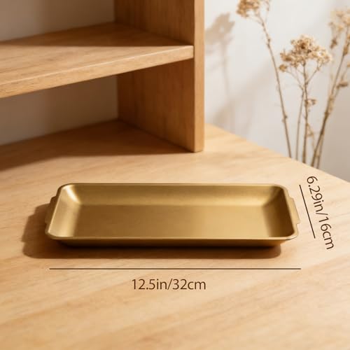 2Pcs 304 Stainless Steel Food Serving Trays, 12.6" Rectangular Gold Platters, Rectangle Versatile Organizer Serving Tray Platter for Kitchen Party Dining Buffet Gatherings Outdoor Events - color: Gold 2 Packs