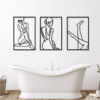 CHENGU 3 Pieces Metal Minimalist Abstract Woman Wall Art Line Drawing Wall Art Decor Single Line Female Home Hanging for Kitchen Bathroom Living Room - style: Leg Style