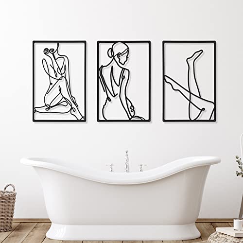 CHENGU 3 Pieces Metal Minimalist Abstract Woman Wall Art Line Drawing Wall Art Decor Single Line Female Home Hanging for Kitchen Bathroom Living Room - style: Leg Style