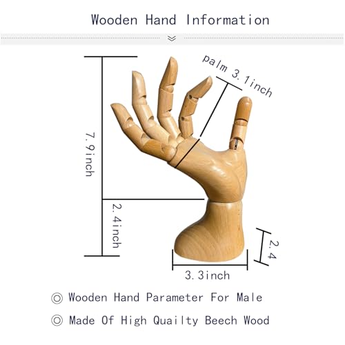 Mannequin,Mannequin Hand,Hand Model,Hand Mannequin for Nails,Drawing Mannequin Wooden Hand,Wooden Mannequin,Wood Hand,Hand Model for Drawing,Male Hand of Right. - color: Male_right 7.9 in