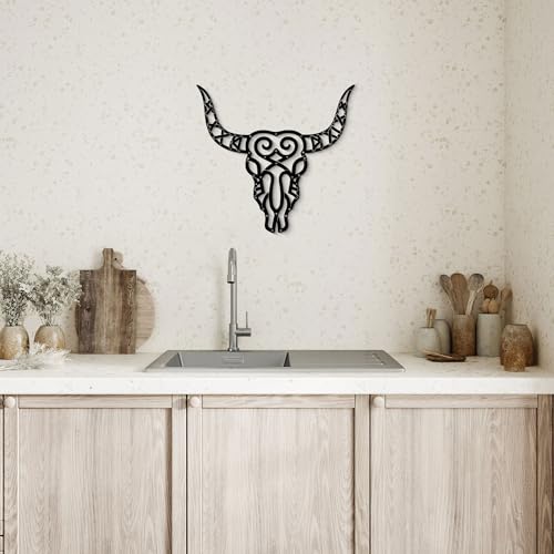 GlintHome Western Decor - Black Metal Wall Art Southwestern Living Room Decor Cow Skull Rustic Artwork for Bedroom Offcie Country Room Decor - color: Black-4, size: Small