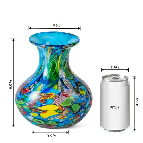 KAMMAK Colored Glass Vase, Beautiful Hand Blown Decorative Vase, Modern Art Vase for Flower Mantle Dining Table Centerpiece, Entryway Living Room Wedding Decoration (JG2061) - style: JG02061