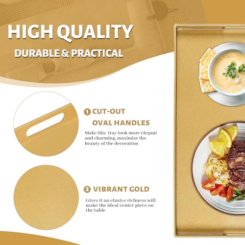 MAONAME Gold Decorative Tray for Coffee Table, Modern Serving Tray with Handles, Plastic Ottoman Trays for Living Room, Bathroom Decor, 15.8" L x 10.2" W x 1.4" H - color: Gold, size: 15.8" x 10.2" x 1.4"