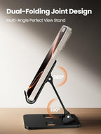 Phone Stand for Desk, Dual Folding Cell Phone Holder, Fully Adjustable Portable Mobile Phone Holder for iPhone 17 16 15 14 13 12 11 Pro Max Plus Air, Galaxy S25 S24, All Phones (Black) - color: Black