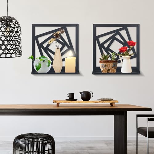 2Pcs Black Metal Wall Art Decor Farmhouse Black Candle Holder Minimalist Wall Art Retro Bathroom Decor Farmhouse Decoration for Bathroom Living Room Bedroom (Modern)
