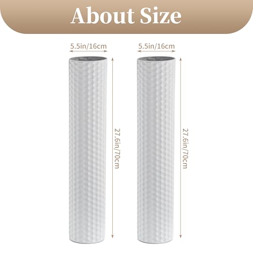 Sziqiqi White Tall Floor Vase: 27.6in Metal Modern Cylinder Floor Vases for Fireplace with Honeycomb Texture - Set of 2 Large Decorative Vase Home Decor for Living Room Bedroom Home Corner Indoor - color: White