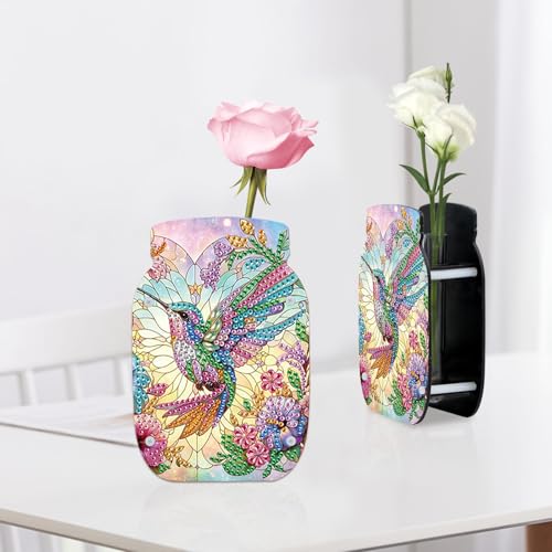 5D Diamond Art Painting Kit Vase, DIY Hummingbird Adult Shaped Diamond Acrylic Double-Sided Diamond Painting Multi Pattern Vase Handmade Crafts, Suitable for Home Living Room Desktop Decoration - color: Hummingbird