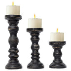 SWALLOWLIVING Rustic Farmhouse Wood Pillar Candle Holder Set of 3 for Candlestick, Black - color: Black