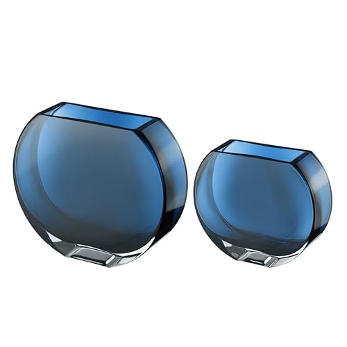 Glass - Vase - Blue - Teal - Round - 7.25" Long - Heavy Durable - Made in Europe - by Barski