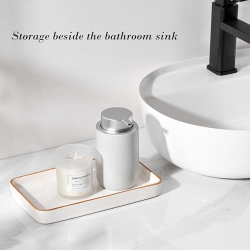10"×6"×1" Bathroom Vanity Tray for Countertop- Ceramic Decorative Organizer Tray for Dresser Tops, Toilet, Perfume, Sponge Holder Soap Dish Dispenser for Kitchen Counter- Reactive White - color: Reactive White-1 Pc