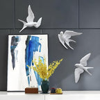 3 Pcs Swallows Bird Wall Sculpture, 3D White Birds Sparrows Swallows Decor, Outdoor/Indoor Peace Peace Dove Bird Figurines for Home, Garden and Patio (White)