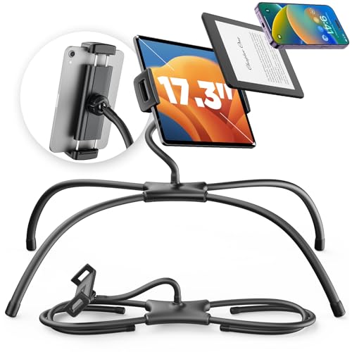 SAIJI iPad Stand, Adjustable Ergonomic Tablet Holder for Bed, Kindle Stand for Reading in Bed Fit for Tablet, Phone, Kindle, Portable Monitor, Switch and More 4.7"-17.3" Devices (Black) - color: Black