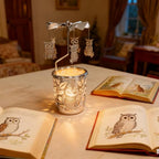 Carousel totary Candle Holder Spinning irthday Gifts for Women, Mom, Wife, Girlfriend, Sister, Her, Metal Windmill Tea Light for Female Friends (Silver owl) - color: Silver Owl