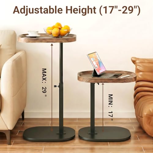 Adjustable Height TV Dinner Tray Table for Eating, 360°Swivel Small C Shaped End Side Table for Living Room, Bedroom,Hospital, Couch Armrest Table that Slide Under Sofa, Bed, Desk - style: Oval-Adjustablle Height