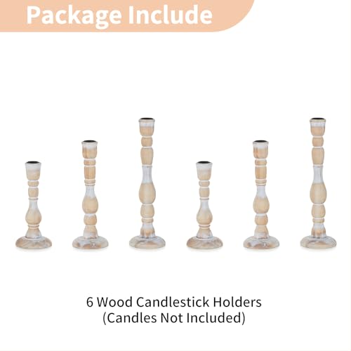 NUPTIO Taper Candle Holders Boho: Set of 6 Tall Wooden Candlestick Holder for Thanksgiving Table Centerpieces Decoration - size: Taller Set