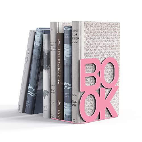 Book Ends - Decorative Metal Book Ends Supports for Bookrack Desk,Books, Unique Appearance Design,Heavy Duty - color: Pink, size: 1 pair