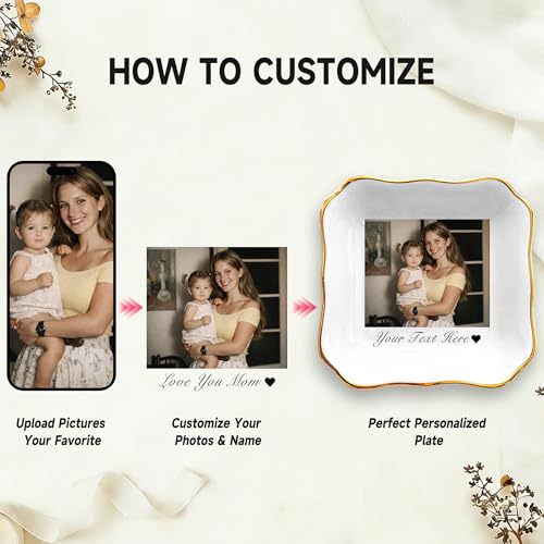 Personalized Mom Jewelry Tray Gift for Mothers Day, Custom Ceramic Ring Dish for Grandma, New Mom Gifts, Unique Grandma Shower Keepsake, Gifts for Womens, Ceramic Trinket Tray Gift (Black and White) - color: Black and White