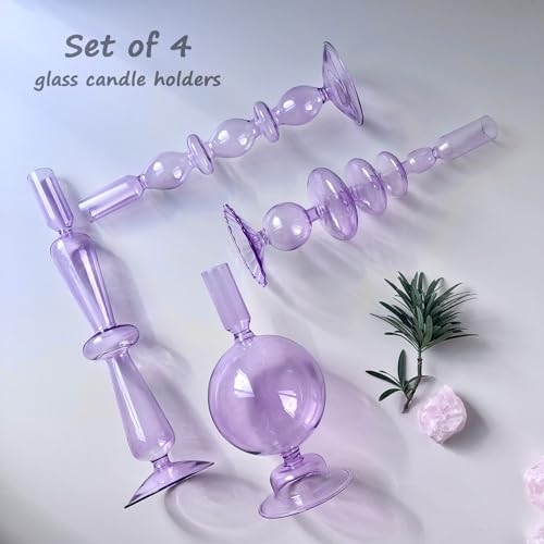 Candle Stick Candle Holder, Glass Candle Holders for Table Centerpiece, Modern Style Purple Candle Holder Mixed 4pcs - color: Purple