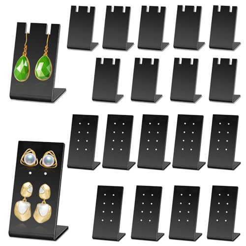 20 Pack Acrylic Earring Holder Ear Organizer Black, L Shape Earring Display Stand Ear Studs Rack Board and Dangling Earring Stands for Earring Necklace Jewelry Shows Retail Props (2 Types)