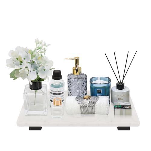 Bathroom Vanity Tray and White Marble Kitchen Soap Tray, Luxurious Small Accessory for Table/Countertop (Black-Rectangle, 10" x 6" x 1") - size: 10" x 6" x 1"