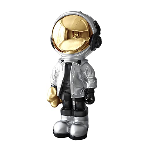 Dosker Astronaut Statues Spaceman Sculpture Polyresin Arts Gifts Silver Figurine Ornament Room Decor for Men,Home and Crafts Desktop Accessories Tabletop Decoration, Living Room, Office, Bookshelf - color: Silver, size: Large
