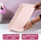 Paris Hilton Rectangle Ceramic Stoneware Serving Platter Tray, Embossed Hearts, Microwave Safe, 15x8-Inch, Pink