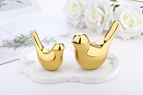 Small Birds Statues Gold Home Desk Wall Decor Modern Style Bird Figurine Sculpture Decorative Ornaments for Shelf, Bedroom, Living Room, Knick Knacks, Office Desktop, Cabinets(Gold Birds 2Pcs) - color: Gold