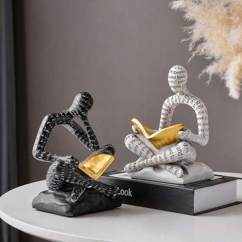 Heavy Duty Book Ends for Shelves, Thinker Decorative Bookends for Heavy Books, Unique Book Stoppers to Hold Book, Bookshelf Accessories, Modern Home Office Decor Aesthetic Black & White - style: Readers