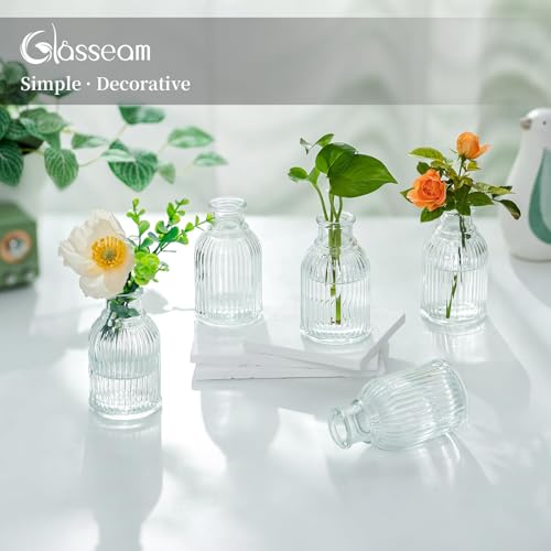 Glasseam Glass Bud Vases for Centerpieces: Clear Small Mini Flower Vase Set of 12 for Wedding Party Decorations - 3.7" Cute Tiny Bulk Table Centerpieces for Modern Baby Shower Bridal Florist Decor