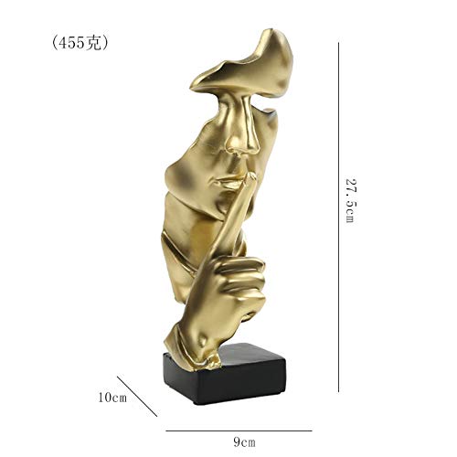 Asng Creative Abstract Men Figurine Sculptures, Keep Silence Statue, Thinker Statue, Office Home Decor (Gold)